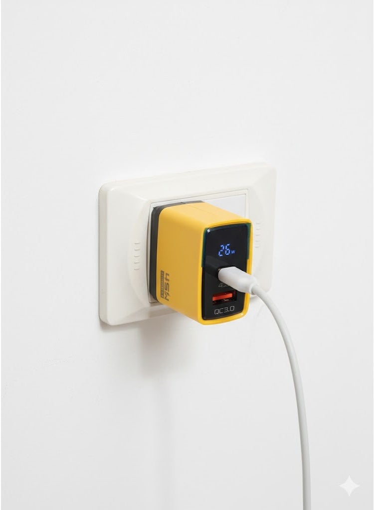 شاحن فائق السرعة AR-PD32 بقوة 45 واط - منفذ USB-C واحد ومنفذ USB واحد، محول شحن ثنائي الأجهزة بتقنية الشحن السريع QC 3.0 مع شاشة عرض رقمية - Image 2