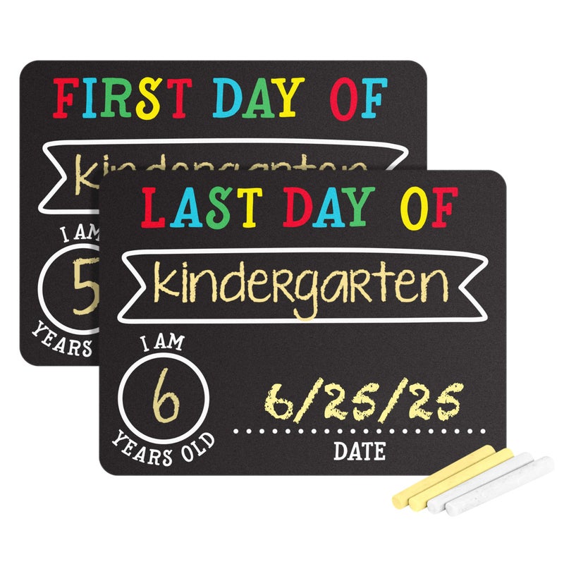 Pearhead First and Last Day Chalkboard Signs, Reusable And Erasable Chalkboard, Ideal Photo Memory Prop for School Milestones, Includes 2 Chalk Signs With White and Yellow Chalk - Image 1