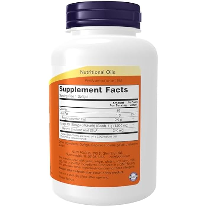 now Supplements, Borage Oil 1000 mg with 240mg of GLA (Gamma Linolenic Acid), 120 Softgels - Image 2