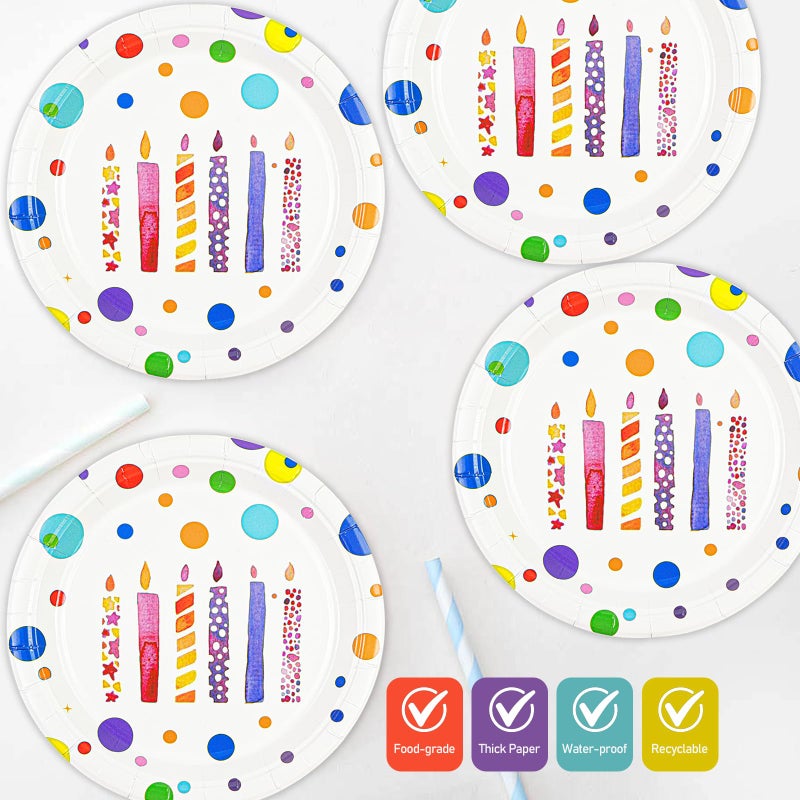 HFBOBP 50PCS Happy Birthday Plates and Napkins, 7inch Colorful Dots Birthday Cake Dessert Plates Disposable Paper Dinnerware Set for Birthday's Party Supplies Decorations (Birthday's Candle, 7 Inch) - Image 4