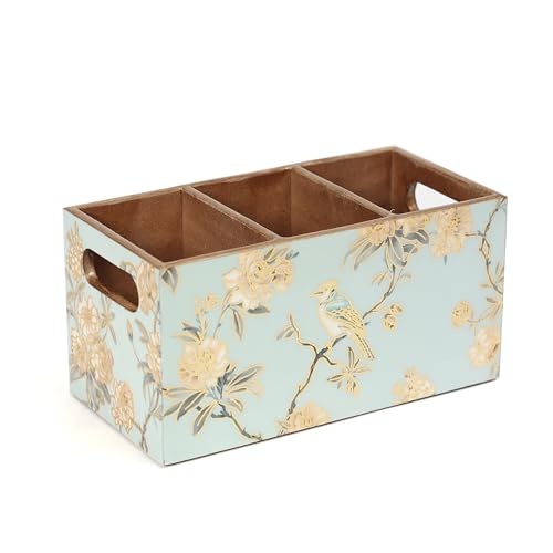 DULI Multipurpose Stand, Cutlery Holder, Spoon Stand, Table Organizer with 2 Sections, Chammach Stand (10cm x 15cm) (3 Section: AquaGoldBirds) - Image 3