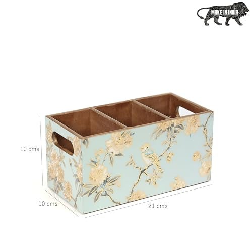 DULI Multipurpose Stand, Cutlery Holder, Spoon Stand, Table Organizer with 2 Sections, Chammach Stand (10cm x 15cm) (3 Section: AquaGoldBirds) - Image 5