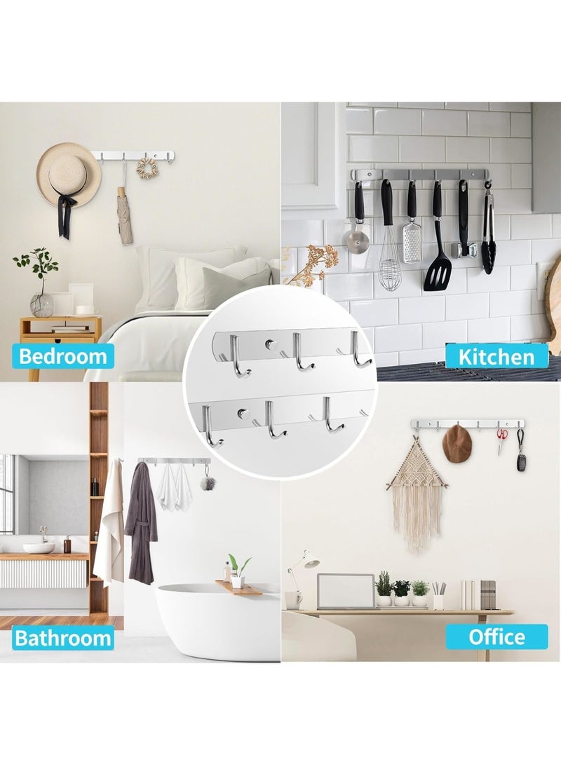 SYOSI Coat Hooks Wall Mounted, Stainless Steel Hook Rail with 6 Hooks, Heavy Duty Coat Rack for Clothes Towels Hats Bags, Space-Saving Modern Design for Bathroom Kitchen Hallway, 2 Pack Silver - Image 4
