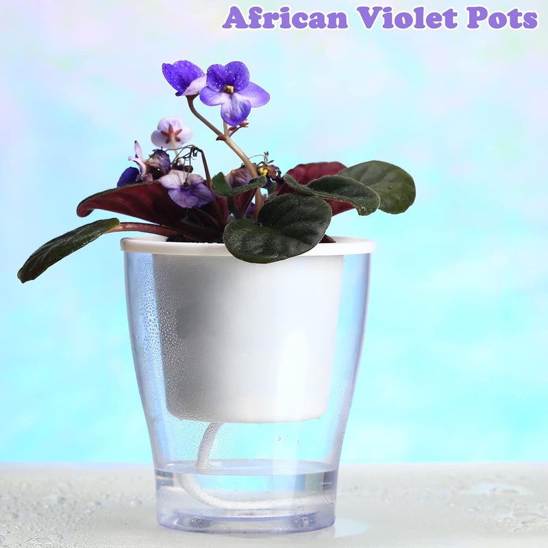 DeELF Outlet 6 Pakcs Self-Watering Planters for Indoor Plants 7"/ 5.1"/ 4.3" Clear African Violet Pots Plastic Orchid Pots Wick Flower Pots, Large, Medium and Small Sizes, Home Decor Pot - Image 5