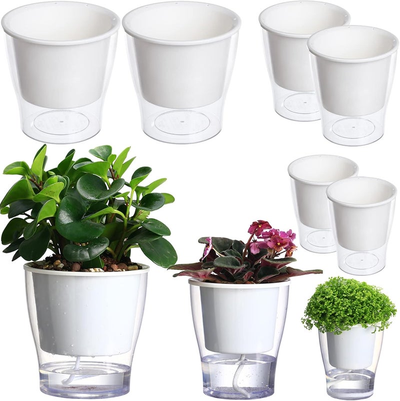 DeELF Outlet 6 Pakcs Self-Watering Planters for Indoor Plants 7"/ 5.1"/ 4.3" Clear African Violet Pots Plastic Orchid Pots Wick Flower Pots, Large, Medium and Small Sizes, Home Decor Pot - Image 1