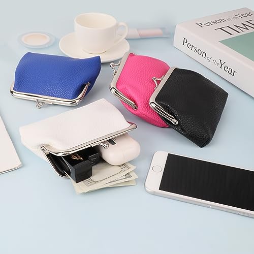 Oyachic 4Pcs Small PU Leather Coin Purse Grain Vintage Kiss lock Change Pouch Wallet with Clasp Car Card Holder Clutch Cash Bag for Woman Men - Image 4