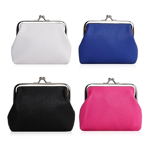 Oyachic 4Pcs Small PU Leather Coin Purse Grain Vintage Kiss lock Change Pouch Wallet with Clasp Car Card Holder Clutch Cash Bag for Woman Men - Image 1