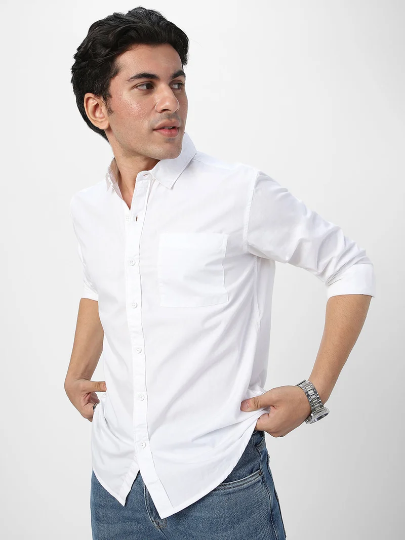Urbano Fashion Urbano Fashion Men's White Cotton Full Sleeve Regular Fit Casual Solid Shirt