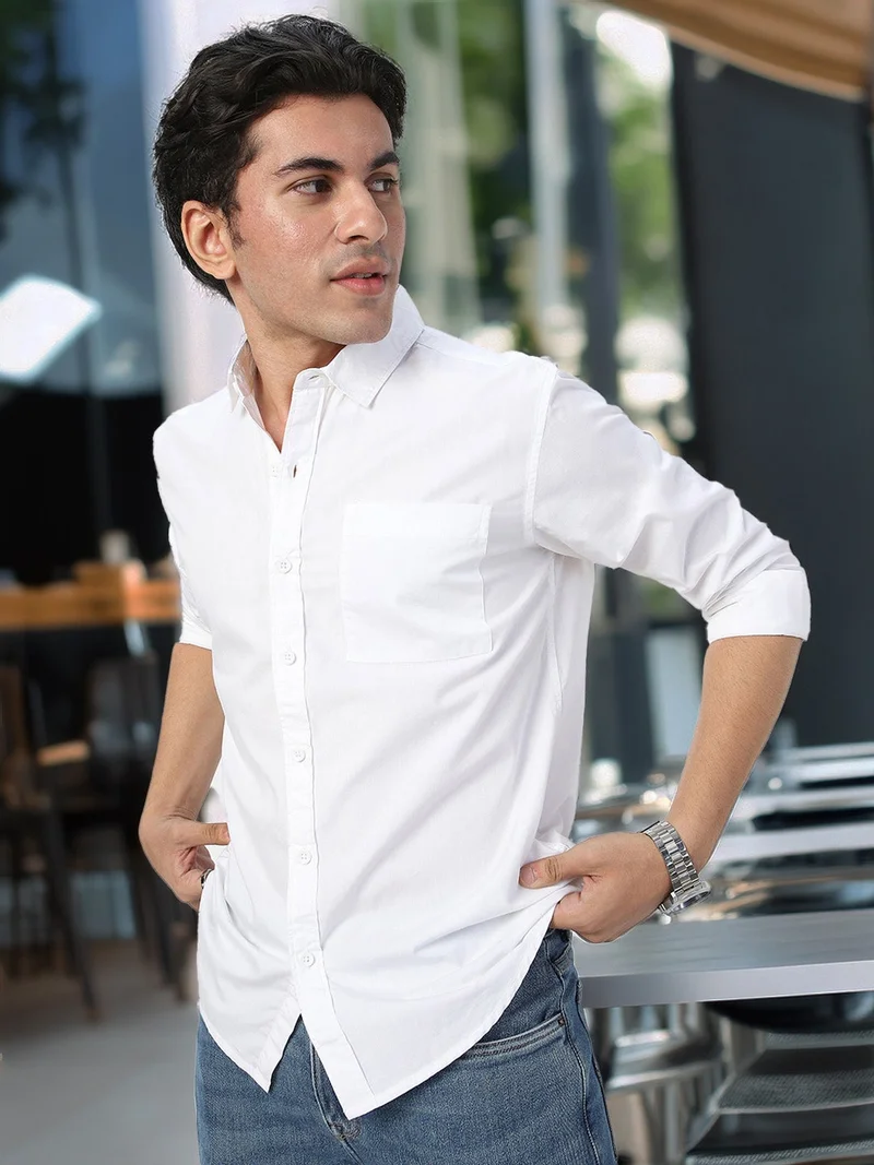 Urbano Fashion  Urbano Fashion Men's White Cotton Full Sleeve Regular Fit Casual Solid Shirt for Men | Best Price UAE