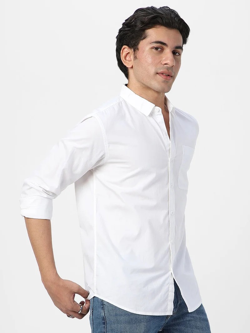 Urbano Fashion  Urbano Fashion Men's White Cotton Full Sleeve Regular Fit Casual Solid Shirt for Men | Best Price UAE