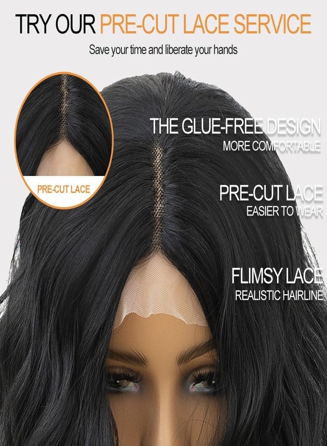 MOONSHOW Short Wavy Wigs for Women Lace Front Black Bob Wigs for Black Women Short Bob Curly Wavy Hair Wigs Synthetic Natural Curly Hair Lace Hairline Wigs for Daily Use (Natural Black, 14 Inch) - Image 3