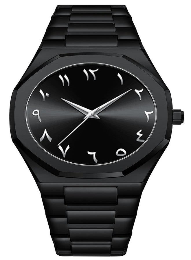 Gosasa Fashion Men's Quartz Watch with Middle Eastern Arabic Numeral Dial Design Stylish Stainless Steel Waterproof Business Casual Wristwatch, A Black White, Fashion - Image 1