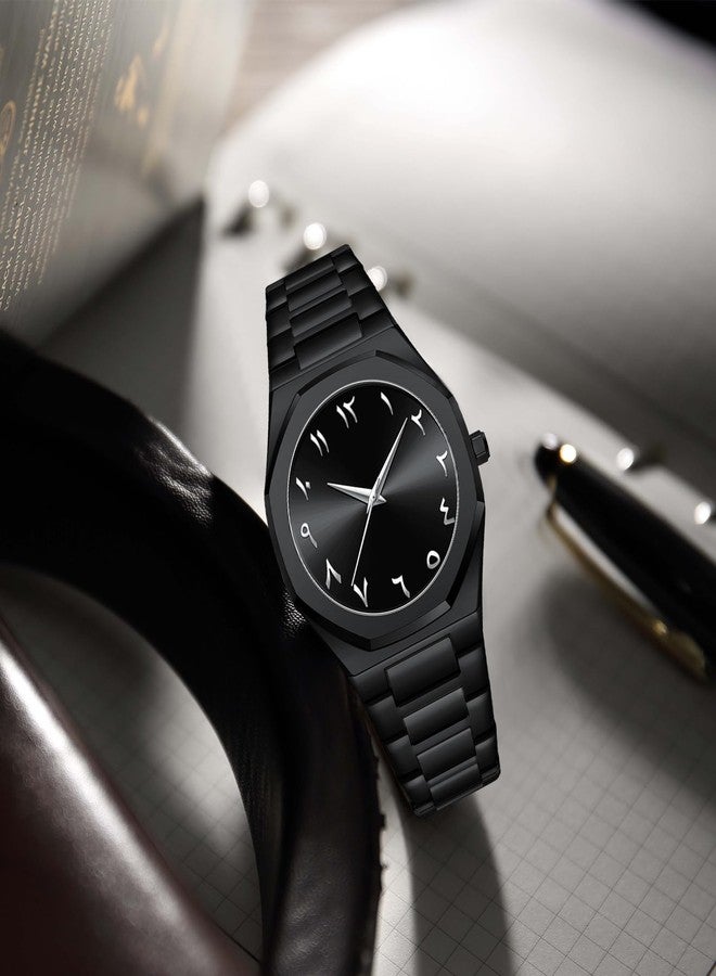Gosasa Fashion Men's Quartz Watch with Middle Eastern Arabic Numeral Dial Design Stylish Stainless Steel Waterproof Business Casual Wristwatch, A Black White, Fashion - Image 5