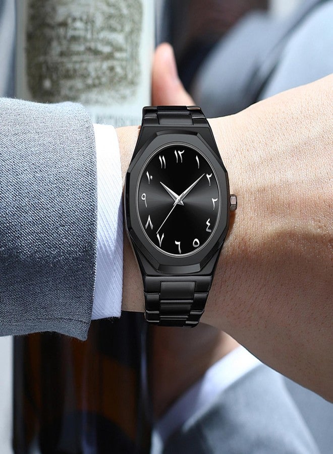 Gosasa Fashion Men's Quartz Watch with Middle Eastern Arabic Numeral Dial Design Stylish Stainless Steel Waterproof Business Casual Wristwatch, A Black White, Fashion - Image 2