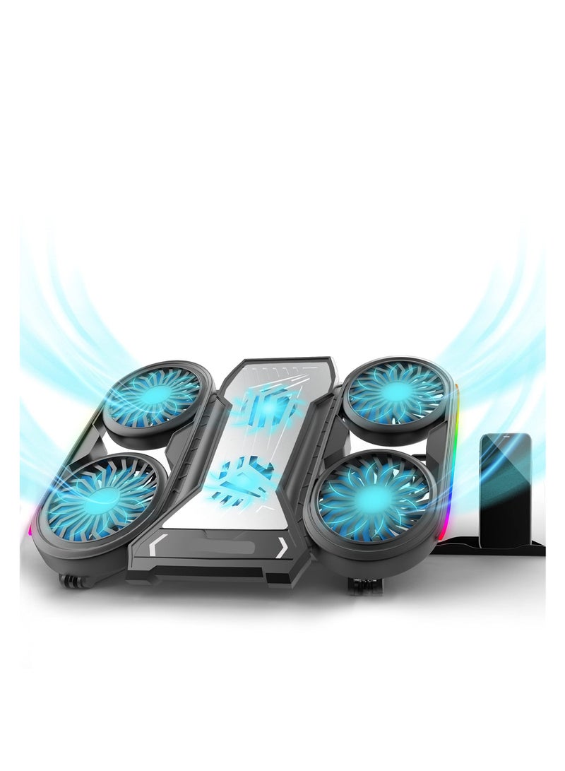 Laptop Cooling Pad, Cooler with 6 Fans Prevent Overheating, Adjustable Height RGB Lights Phone Holder, Dual USB Ports, Low Noise, Suit for All Gaming Computer Up to 17” - Image 1