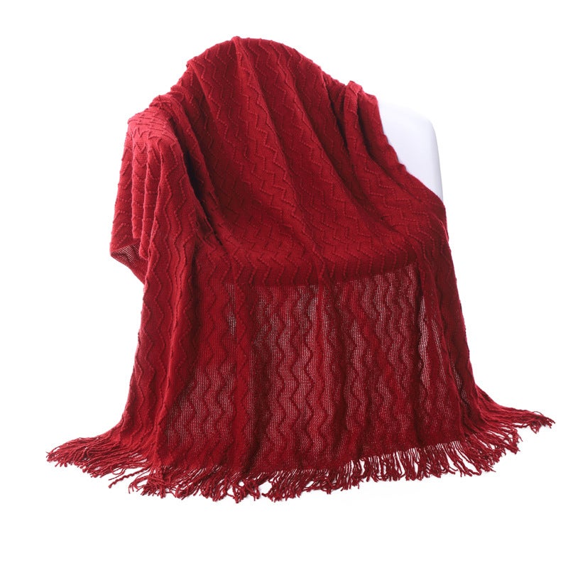 Nordic INS Style Solid Knit Throw Tassel Shawl Blanket Jujube 