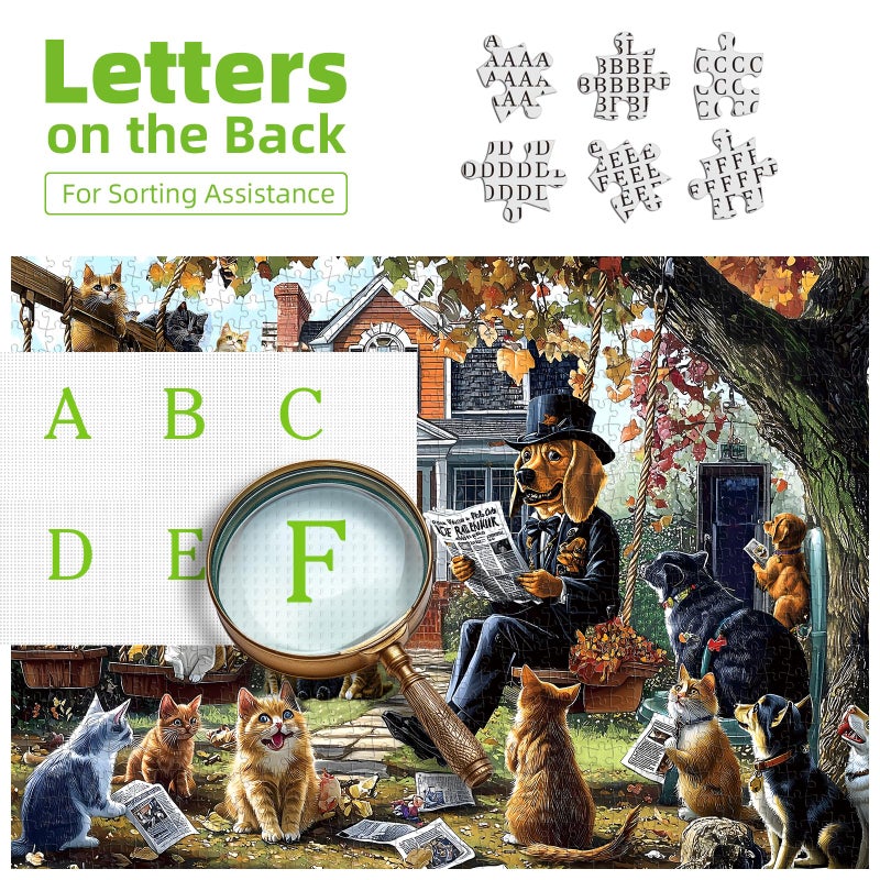 Blueforest Cats and Dogs 1000 Piece Puzzle for Adults Unique Fall Scene with Victorian House Jigsaw Puzzles for Adults 1000 Pieces Family Challenging Puzzle (27.5"x19.6") - Image 3