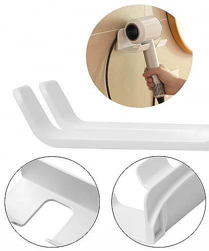 SUPTEC Universal Hair Dryer Holder, Self Adhesive Wall Mount Stand for Most Brand/Size Hair Blow Dryer Hair Dryer Organizer Rack with Plug&Wire Hook for Bathroom - Image 2