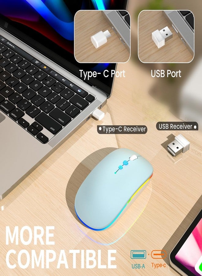 Halpilt LED Wireless Mouse A100S Rechargeable Portable Silent Mouse with Optional USB and Type-C Receiver 3-Speed Adjustable DPI for PC/Mac/Laptop (Frosted Blue) - Image 3