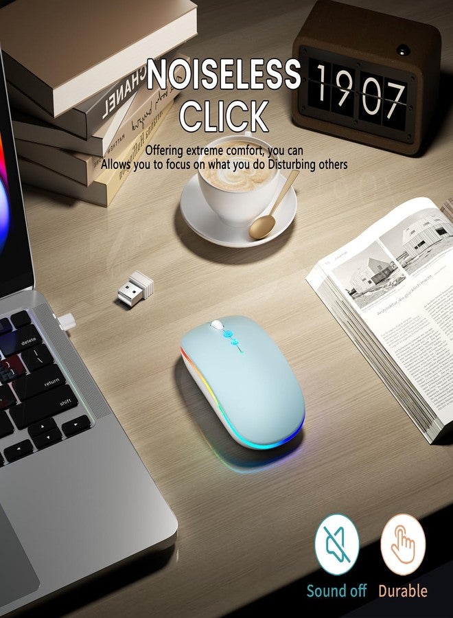 Halpilt LED Wireless Mouse A100S Rechargeable Portable Silent Mouse with Optional USB and Type-C Receiver 3-Speed Adjustable DPI for PC/Mac/Laptop (Frosted Blue) - Image 5