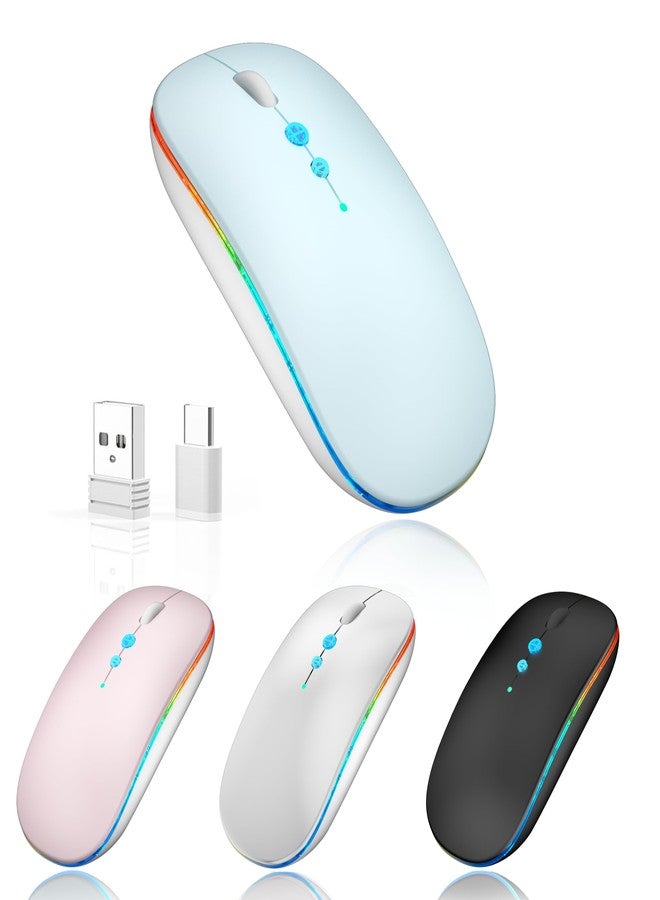 Halpilt LED Wireless Mouse A100S Rechargeable Portable Silent Mouse with Optional USB and Type-C Receiver 3-Speed Adjustable DPI for PC/Mac/Laptop (Frosted Blue) - Image 1