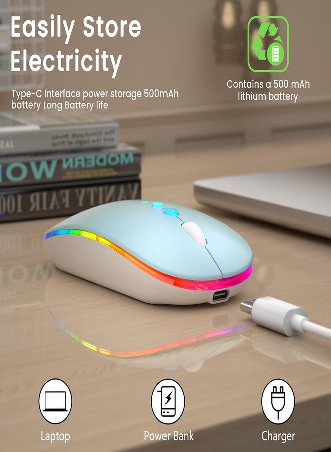 Halpilt LED Wireless Mouse A100S Rechargeable Portable Silent Mouse with Optional USB and Type-C Receiver 3-Speed Adjustable DPI for PC/Mac/Laptop (Frosted Blue) - Image 4