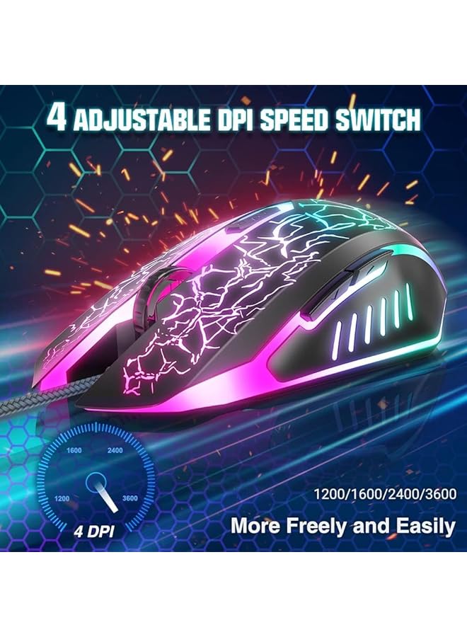 Bluejw Gaming Mouse Wired Ergonomic Gamer Laptop Pc Optical Computer Mice With Rgb Backlit 4 Adjustable Dpi Up To 3600 6 Programmable Buttons For Windows 7/8/10/Xp Vista Linux (Black)  - Image 2