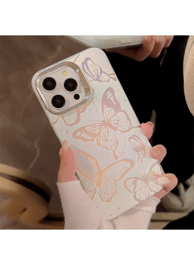 NIBEMINENT Protective TPU Case Cover For iPhone 16 Pro Max, Blue Green Lattice Butterfly