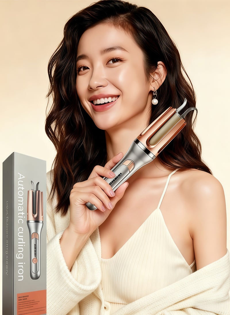 XiuWoo Automatic Curling Iron,Rotating Curling Wand,Professional Clipless Hair Curler,Sizes Barrel 32MM,Adjustable Temperature,4 Gears Fast Heating,2-Way Rotation, Anti-Scald, Anti-Tangle Rotating, 1.4m 360° Swivel Cord(Silver + light brown） - Image 1