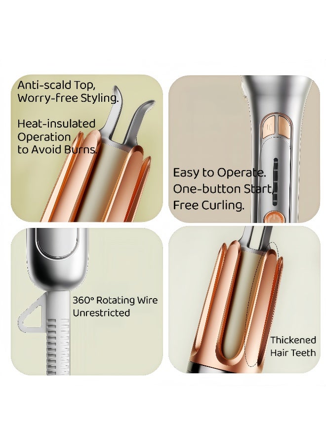XiuWoo Automatic Curling Iron,Rotating Curling Wand,Professional Clipless Hair Curler,Sizes Barrel 32MM,Adjustable Temperature,4 Gears Fast Heating,2-Way Rotation, Anti-Scald, Anti-Tangle Rotating, 1.4m 360° Swivel Cord(Silver + light brown） - Image 3