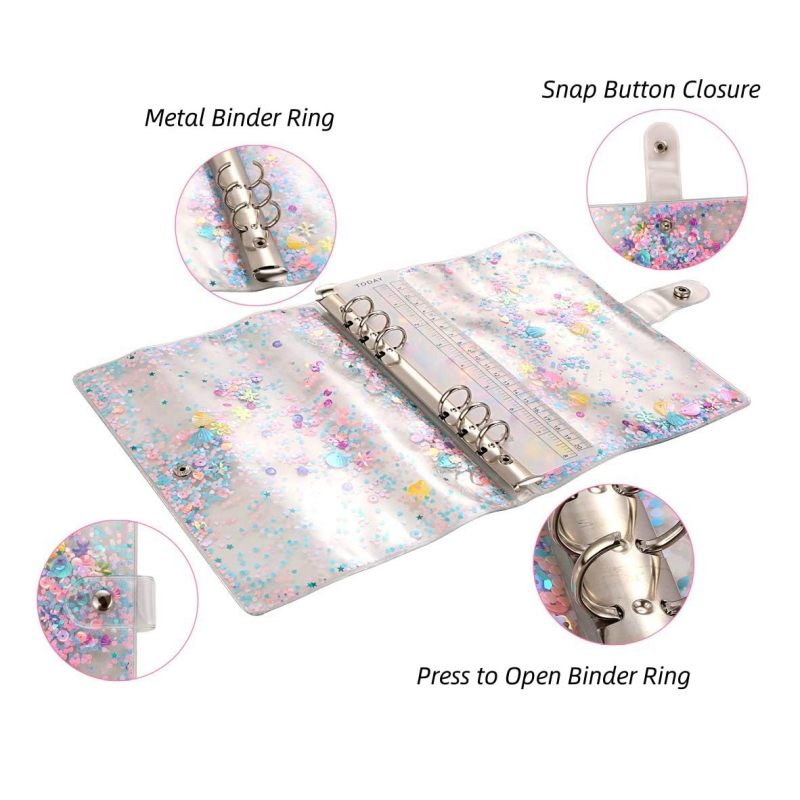 A5 6-Ring Binder: PVC Glitter Refillable Loose Leaf Cover - Sparkly Reusable Shell for Daily Planning & Note Taking - Image 4