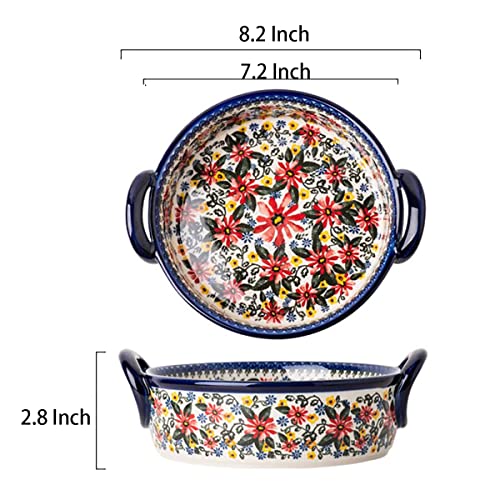 Bicuzat Red Daisy Flower Vintage Style Ceramic Bakeware Casserole Dish Baking Pan Lasagna Pans Baking Dish with Handles for Oven/Cooking/Kitchen-1 PCS, 32 OZ - Image 2