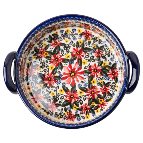 Bicuzat Red Daisy Flower Vintage Style Ceramic Bakeware Casserole Dish Baking Pan Lasagna Pans Baking Dish with Handles for Oven/Cooking/Kitchen-1 PCS, 32 OZ - Image 3