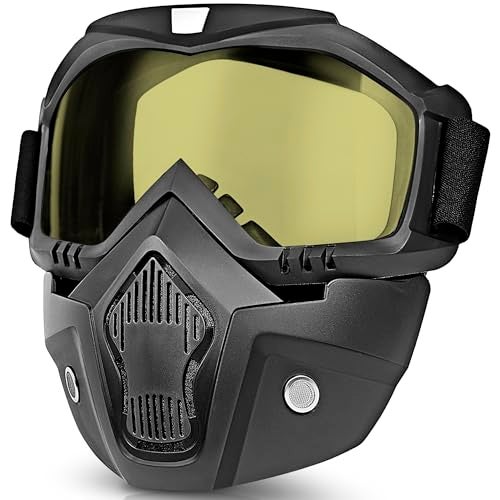 Eliane Goggle Mask Anti Scratch UV Protective Face & Eyewear Windproof Dirt Shield with Soft Foam Padded Detachable Mouth Filter for Cycling Bike Off Road Racing Ride Unisex (Yellow Visor) - Image 1