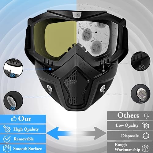 Eliane Goggle Mask Anti Scratch UV Protective Face & Eyewear Windproof Dirt Shield with Soft Foam Padded Detachable Mouth Filter for Cycling Bike Off Road Racing Ride Unisex (Yellow Visor) - Image 4