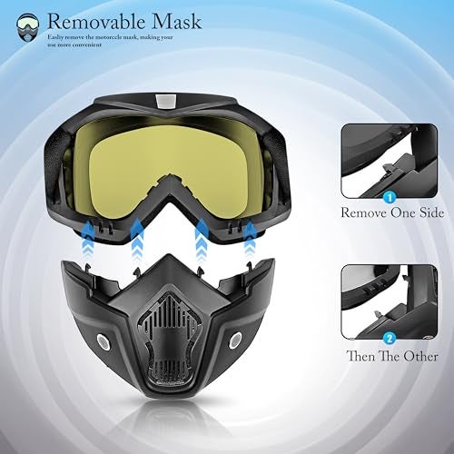 Eliane Goggle Mask Anti Scratch UV Protective Face & Eyewear Windproof Dirt Shield with Soft Foam Padded Detachable Mouth Filter for Cycling Bike Off Road Racing Ride Unisex (Yellow Visor) - Image 3