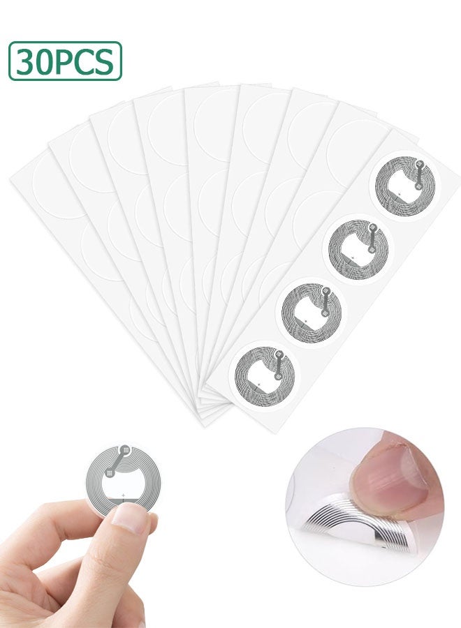 دبليو أف أف أو 30 قطعة ملصقات NFC - ملصقات NTAG215 NFC - ملصق NFC دائري - ملصق ذاتي اللصق - ملصقات RFID بحجم 1 بوصة - بطاقات NFC فارغة متوافقة مع جميع الهواتف الذكية المزودة بتقنية NFC - Image 1