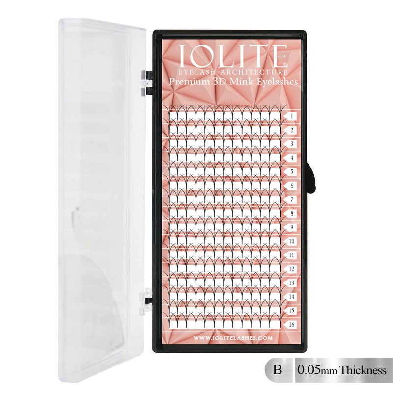 Iolite Premium 3D Mink Volume Eyelashes – Natural & Lightweight False Lashes  (B Curl) Thickness 0.05mm