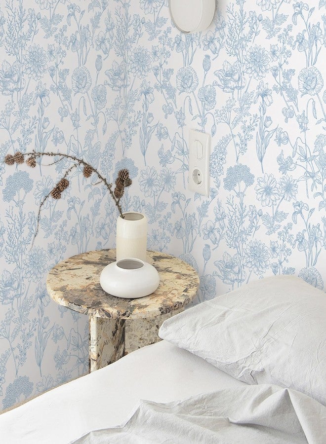 EeeComing Floral Peel and Stick Wallpaper White and Blue 17.3" x 118.1" - Image 2