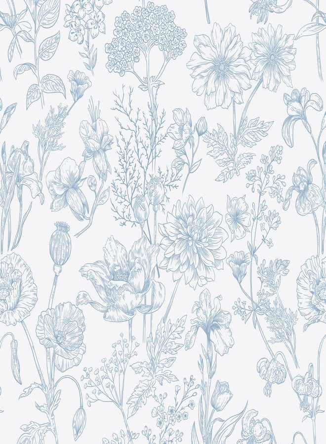 EeeComing Floral Peel and Stick Wallpaper White and Blue 17.3" x 118.1" - Image 1