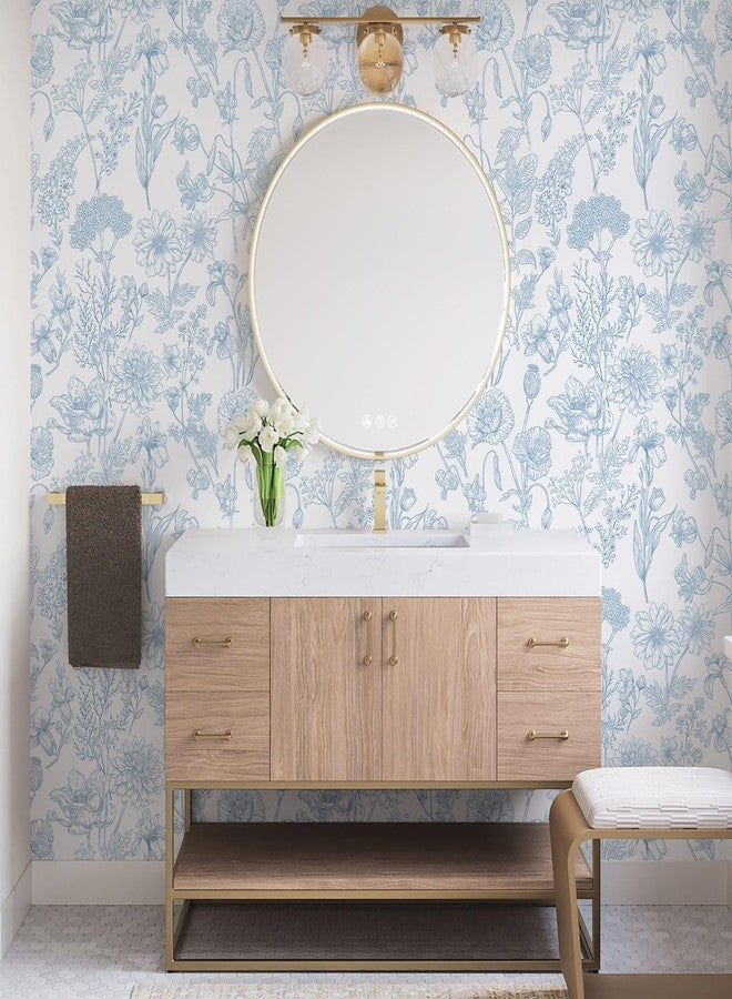 EeeComing Floral Peel and Stick Wallpaper White and Blue 17.3" x 118.1" - Image 3