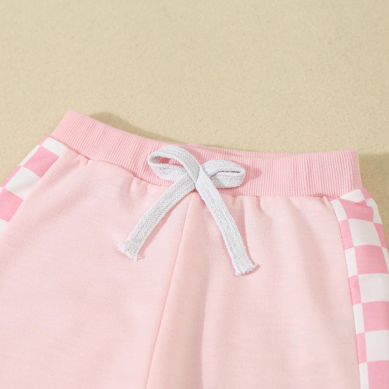 BeQeuewll Baby Girl Valentines Day Outfit Long Sleeve Heart Checkerboard Print Sweatshirt Plaid Pants 2Pcs Valentine Clothes (Mini Pink, 18-24 Months) - Image 4