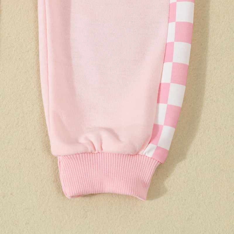 BeQeuewll Baby Girl Valentines Day Outfit Long Sleeve Heart Checkerboard Print Sweatshirt Plaid Pants 2Pcs Valentine Clothes (Mini Pink, 18-24 Months) - Image 5
