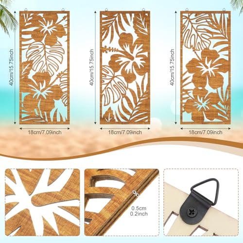Threehoney 3 Pcs Tropical Wall Decor 3d Wooden Palm Leaf Wall Art Monstera Sculptures Wood Hibiscus Flowers Hanging Decor Vintage Plant Plaque for Home Bathroom 709 x 1575 InchClassic Style - Image 3