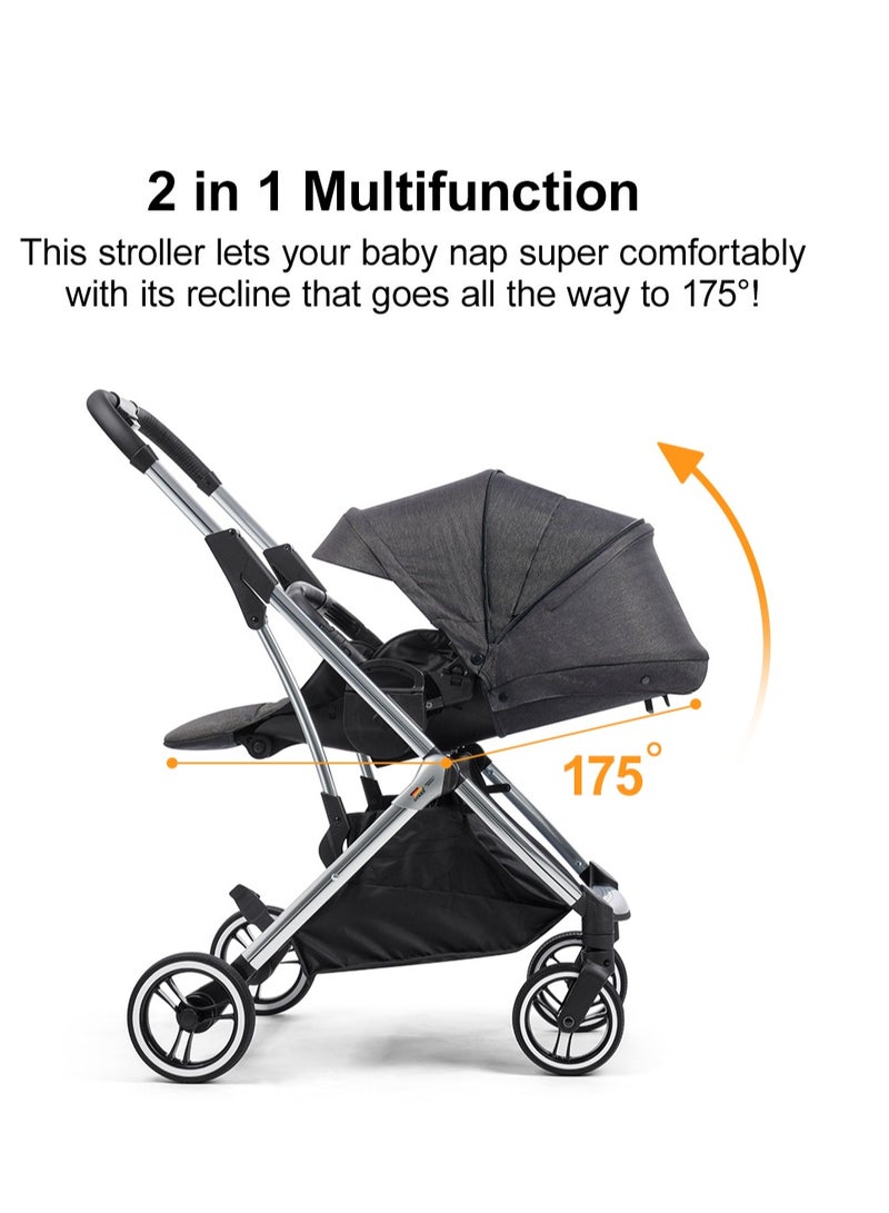 GOKKE Reversible Baby Stoller,  5 Point Safety Harness, Compact Fold,  Forward & Rear Facing, 0-36 Months, Black - B108BL - Image 4