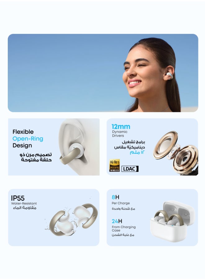 Soundcore AeroClip by Anker, Open-Ear Earbuds, Clip-On Headphones, Adaptive Comfort, Clear Calls with 4 Mics and AI, Stable Fit, 12mm Drivers for Powerful Bass, Hi-Res, Open-Ring Design White - Image 2