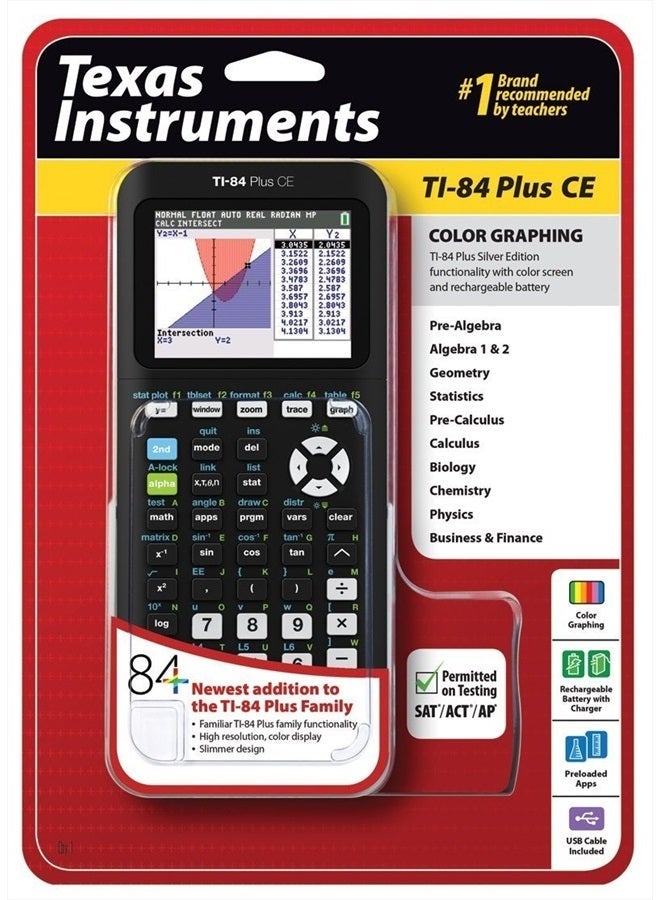 TEXAS INSTRUMENTS TI-84 Plus CE Graphing Calculator, Black - Image 1