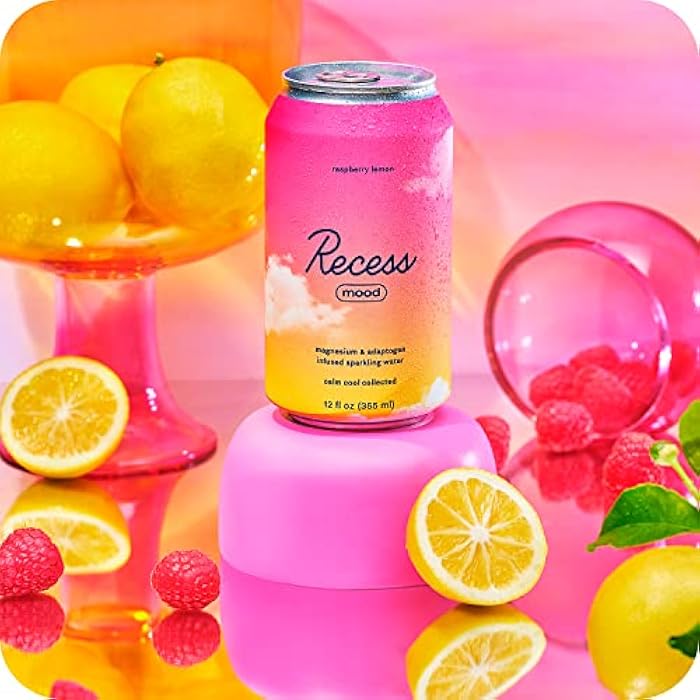 Recess Mood Magnesium & Adaptogen Drink, Calming Relaxation Beverage, 12 Ounce (Raspberry Lemon, 12 Pack) - Image 3