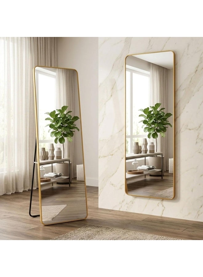 Decorhills Full Length Mirror, Gold Aluminium Frame, Rectangular, Standing Mirror with Foldable Stand, Wall Mount Mirror, for Bedroom, Living Room, Dressing Room, Hallway (Gold, 170x50CM) - Image 1