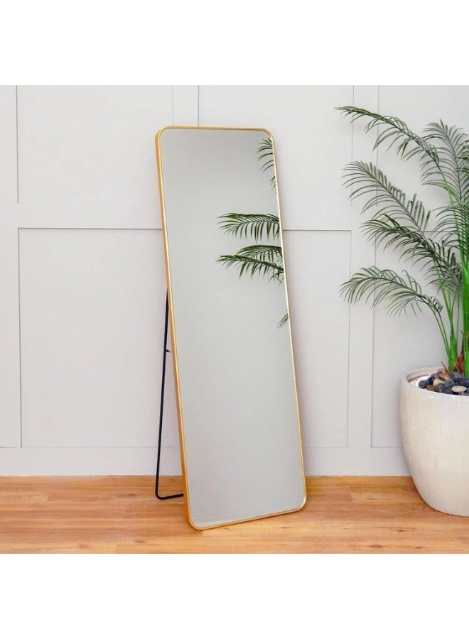 Decorhills Full Length Mirror, Gold Aluminium Frame, Rectangular, Standing Mirror with Foldable Stand, Wall Mount Mirror, for Bedroom, Living Room, Dressing Room, Hallway (Gold, 170x50CM) - Image 2